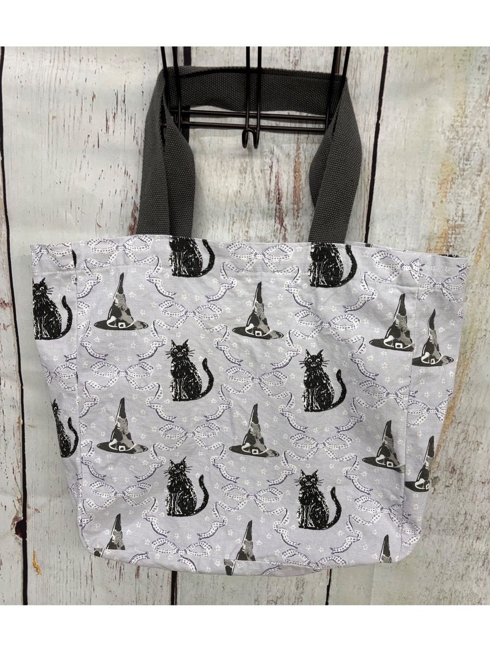 Tahari Home Halloween Black Cat Witch Hat Purple And Black Treat And Tote Bag
